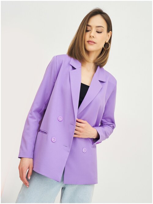 Пиджак Olya Stoforandova, удлиненный, силуэт прямой, размер 46, фиолетовый