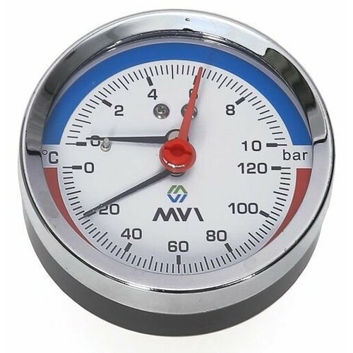 Термоманометр аксиальный MVI, диапазон показаний до 6 бар, от 0C до 120C, диаметр корпуса 80 мм, подключение G1/2 арт. ATM.80.12006.04