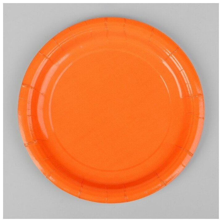 Тарелка бумажная, однотонная, цвет оранжевый - фотография № 1