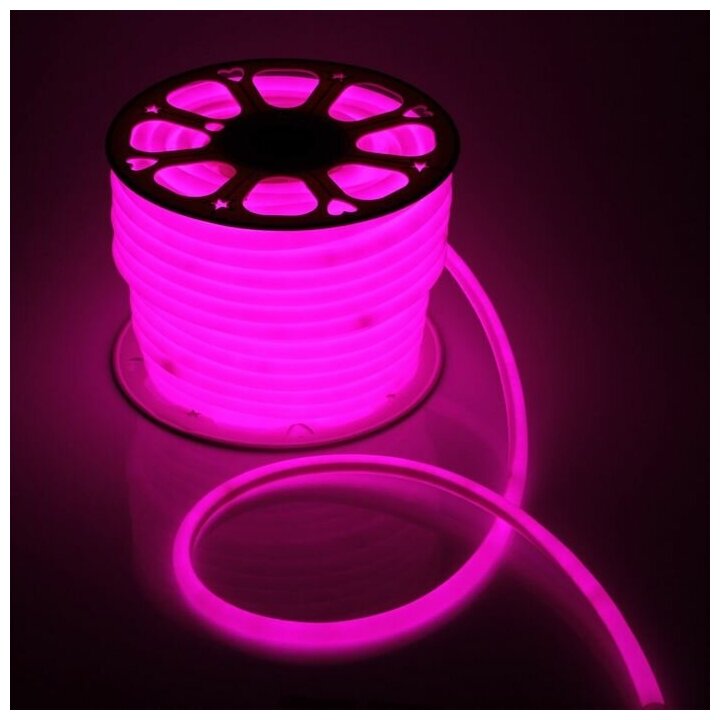 Гибкий неон Luazon Lighting 16 мм круглый, IP65, 50 м, SMD2835, 120 LED/м, 220 В, свечение розовое