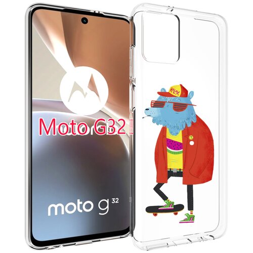 Чехол MyPads медведь на скейте для Motorola Moto G32 задняя-панель-накладка-бампер