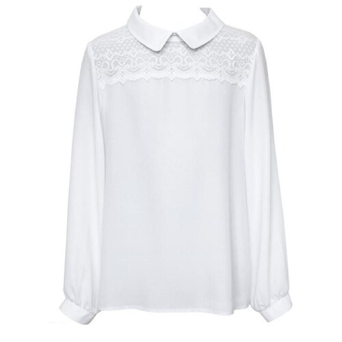 фото Школьная блуза sly, на пуговицах, размер 164, белый