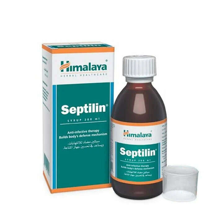 Сироп Септилин Хималая (Septilin Syrup Himalaya), природный антибиотик, при заболеваниях лор-зоны и простуде, 200 мл.