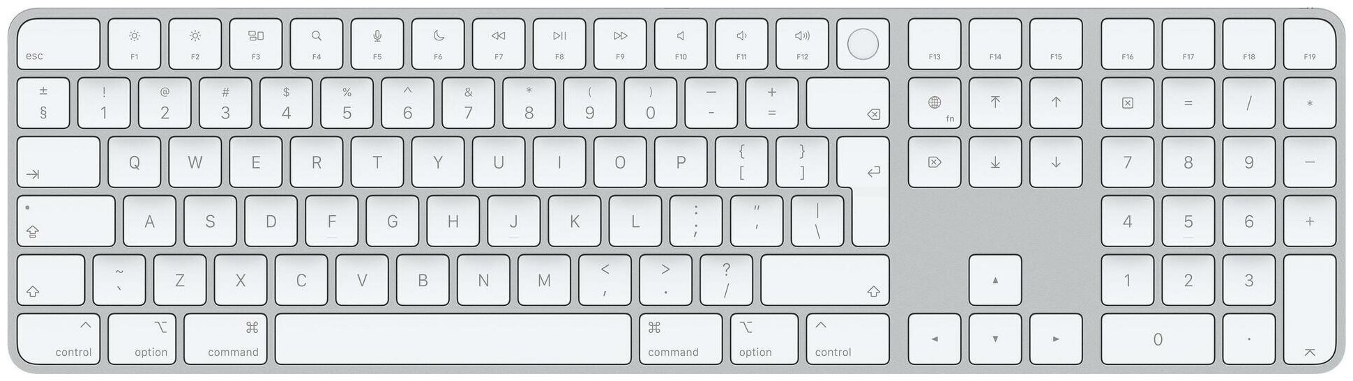 Беспроводная клавиатура Apple Magic Keyboard с Touch ID и цифровой панелью белый/серый, английская (русская гравировка)