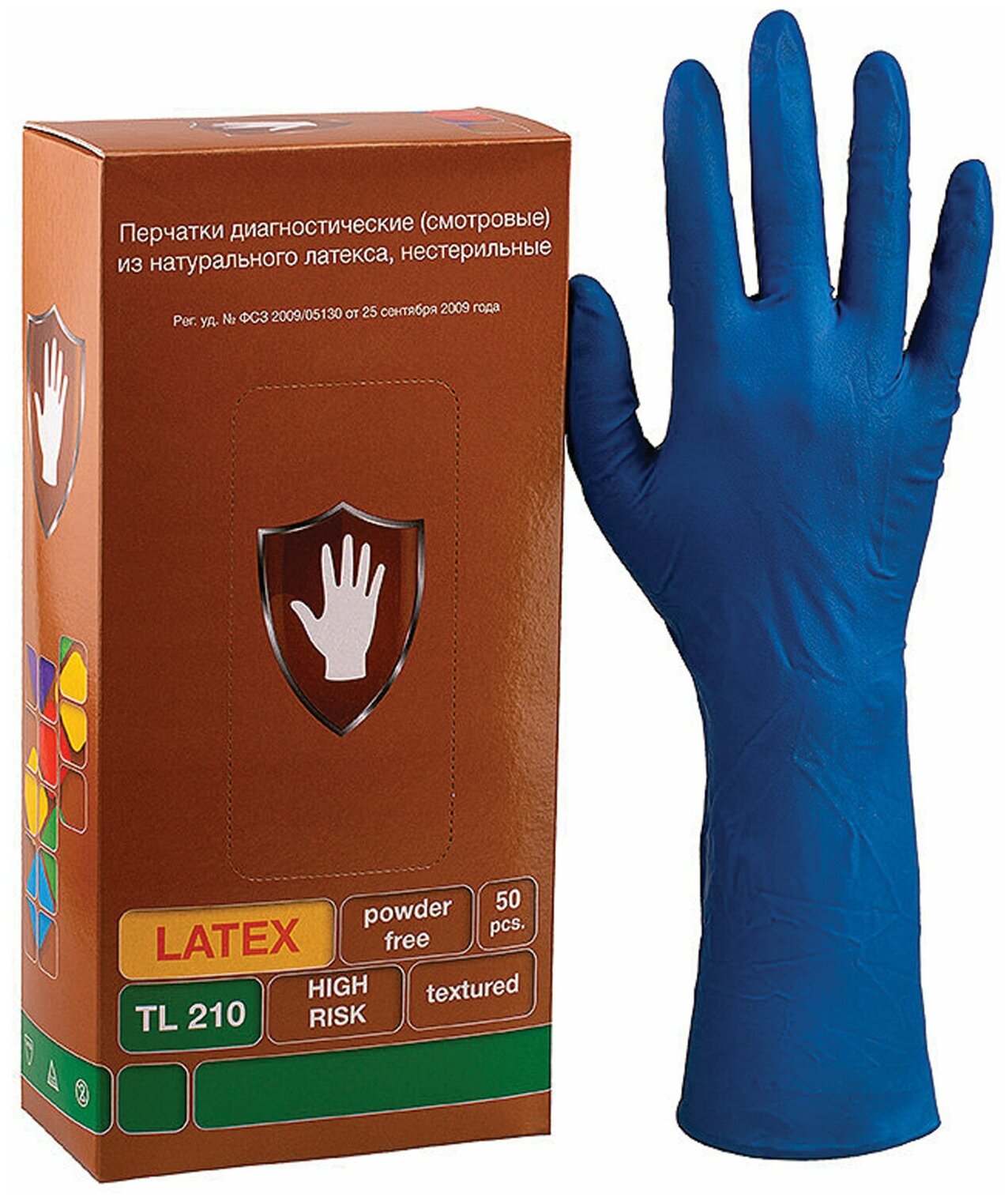 Перчатки латексные смотровые 25 пар (50 шт.), размер M (средний), синие, SAFE&CARE High Risk DL/TL210 В комплекте: 1шт.