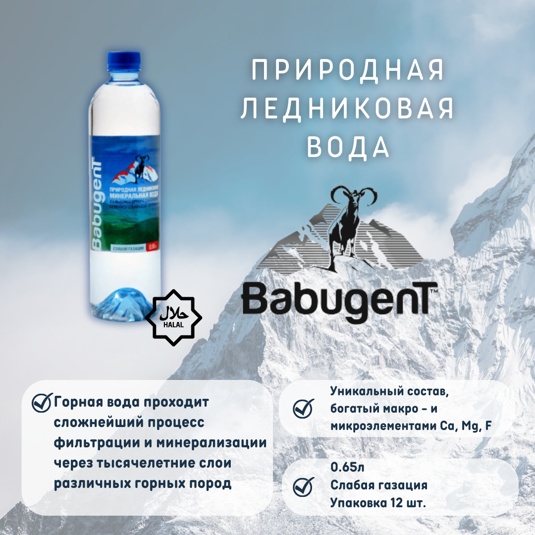Питьевая газированная минеральная вода ледникового происхождения BabugenT (слабой газации) - фотография № 1
