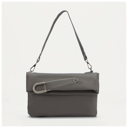 фото Клатч, отдел на магнитной кнопке, длинный ремень, цвет серый мастер к.