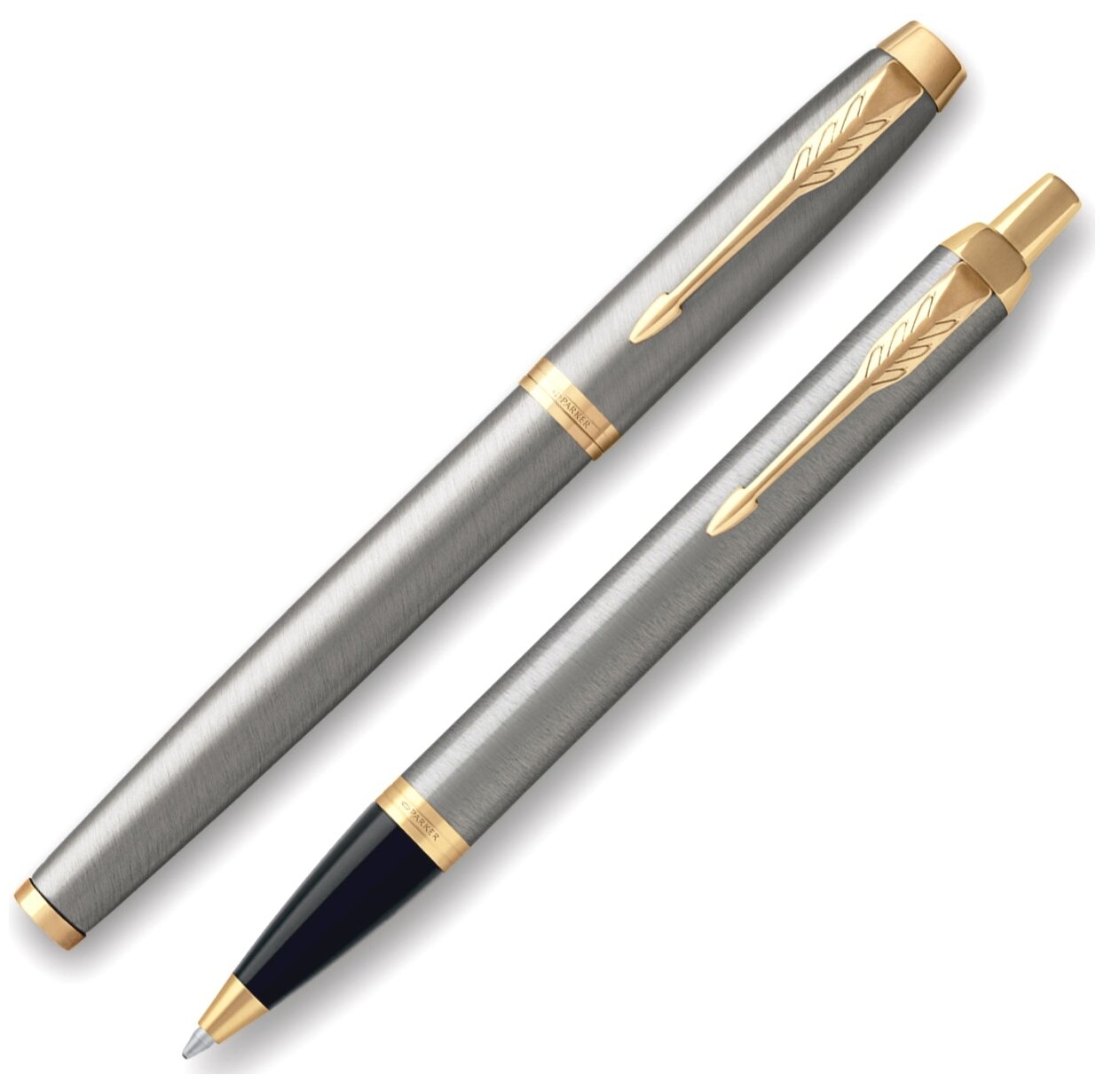 Набор Parker «IM Brushed Metal GT»: ручка шариковая, 1.0мм и ручка-роллер, 1.0мм, подар. уп.
