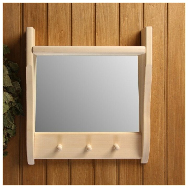 Зеркало резное с 1 полкой и 3 крючками, 45×50×10 см - фотография № 2