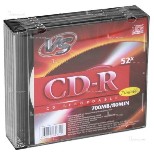 Диск VS CD-R80 700Mb 52x Slim case (5) Ink Printable (VSCDRIPSL501)