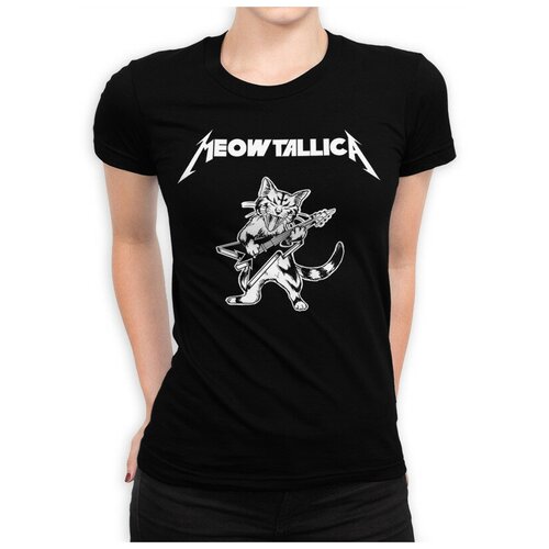 Футболка DreamShirts Котик Metallica / Рок футболка / Женская Черная 3XL