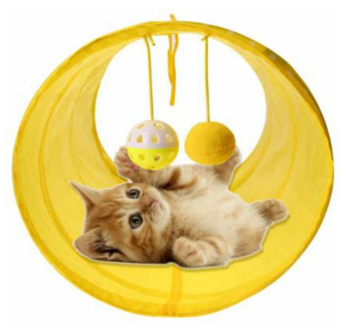 Тоннель для кошек "Чистый котик" желтый 50см, с мячиками со звуком - фотография № 2