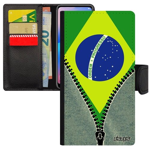 фото Противоударный чехол-книжка на телефон // iphone 8 plus // "флаг бразилии на молнии" дизайн стиль, utaupia, серый