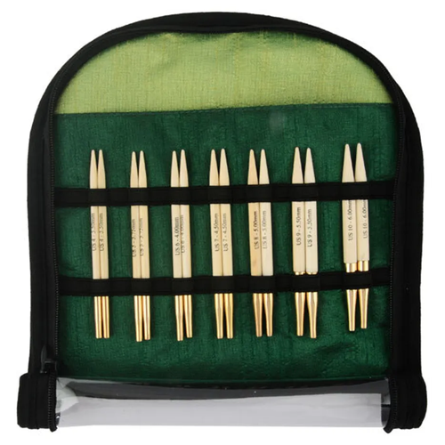 Купить 22565 Knit Pro Набор Special Interchangeable Needle Set съемных спиц Bamboo 10см японский бамбук с золотым покрытием 24 карата 7 видов, зеленый