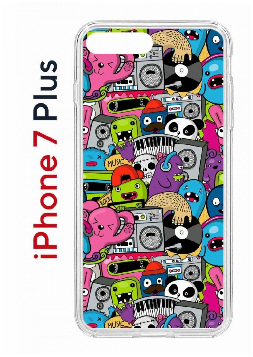 Чехол для iPhone 7 Plus/8 Plus Kruche Print Monsters music,противоударный силиконовый бампер с рисунком,пластиковая накладка с защитой камеры