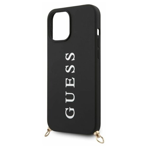 фото Guess для iphone 12 pro max (6.7) чехол pu embossed white logo and strap hard black