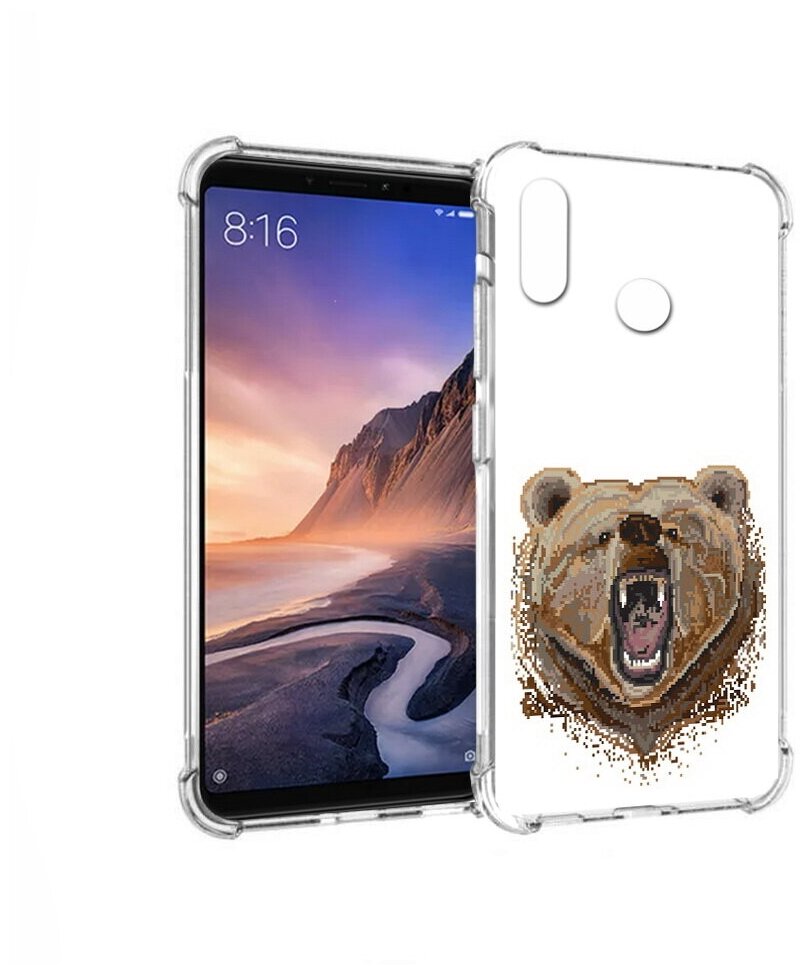 Чехол задняя-панель-накладка-бампер MyPads пиксельный медведь для Xiaomi Mi Max 3 противоударный
