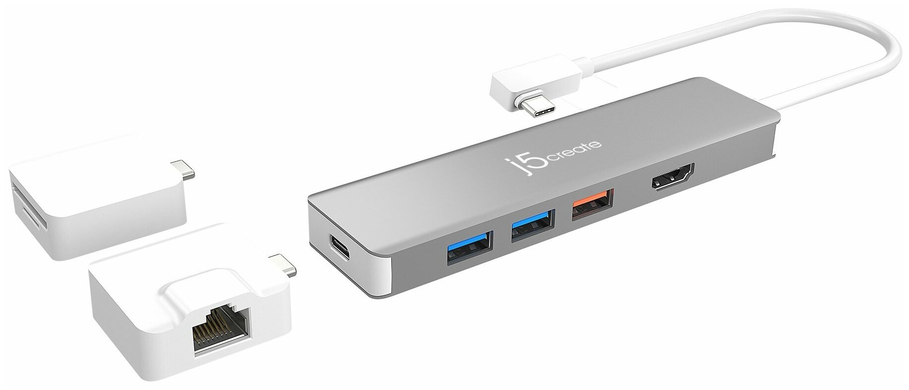 Модульный мульти-переходник j5create USB-C с двумя дополнительными адаптерами.