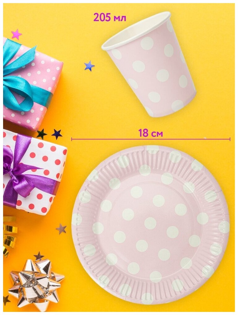 Набор бумажной одноразовой посуды для праздника "Горох" №1 (3 упаковки тарелок -18шт и 3 упаковки стаканов -18шт) ND Play - фотография № 5