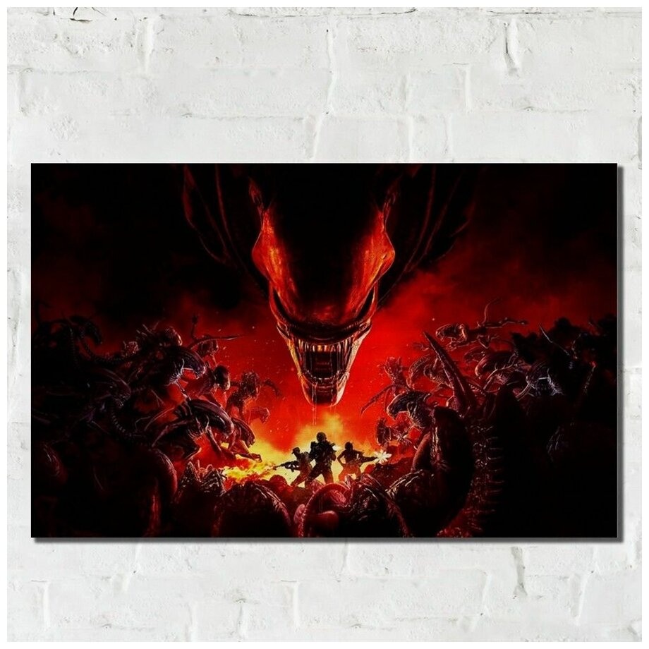 Картина интерьерная на дереве рисунок игра Aliens Fireteam Elite - 11353