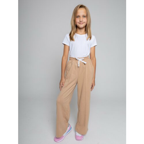 школьные брюки палаццо lisa wear повседневный стиль пояс на резинке карманы размер 128 розовый Брюки Lisa wear, размер 152, бежевый