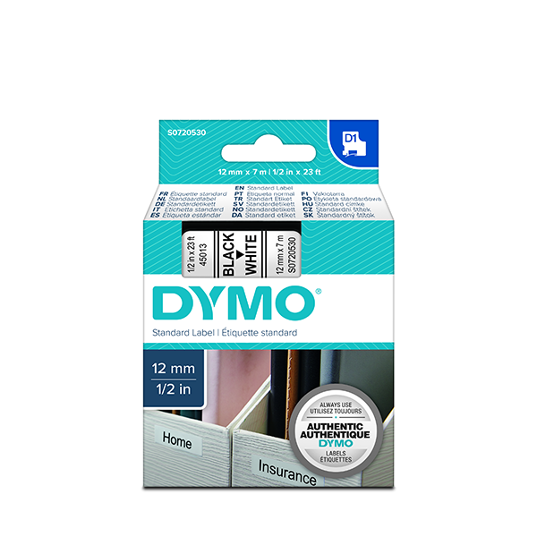 Лента Dymo D1 [S0720530/45013] для принтеров серии Label Manager (черный на белом, 12 мм, длина 7 м)