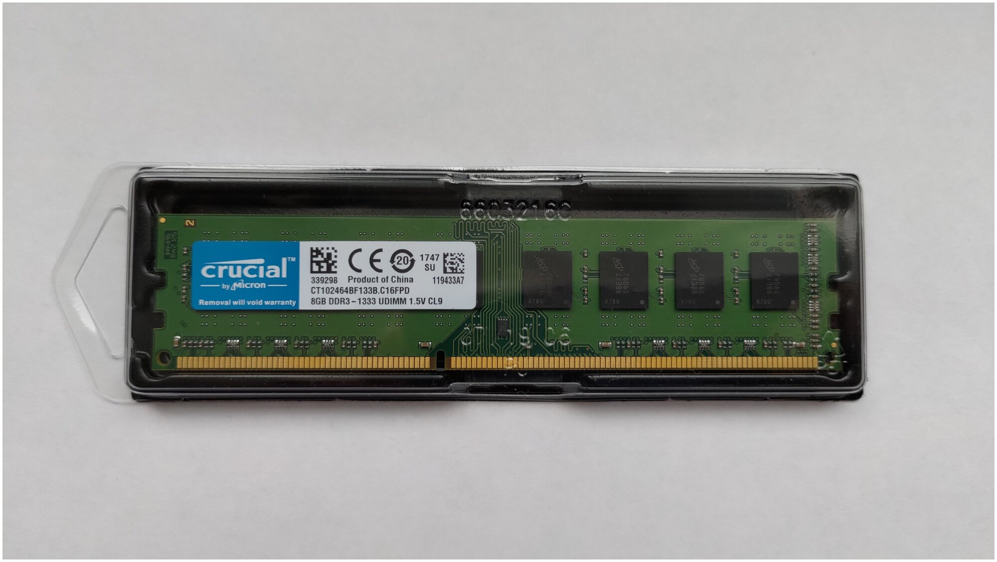 Оперативная память CRUCIAL DDR3 8 ГБ 1333 MHz DIMM PC3-10600U 1x8 ГБ (CT102464BF133B C16FPD) для компьютера