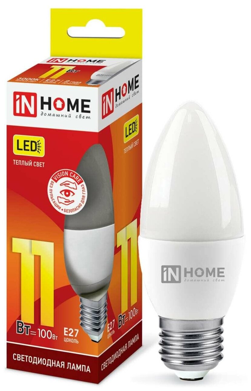 Лампочка светодиодная InHome LED-СВЕЧА-VC 11Вт 230В Е27 3000К 990Лм, 4690612020488