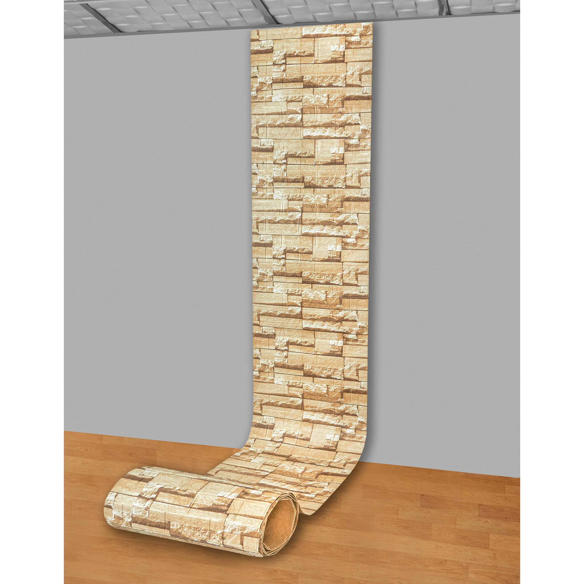 Самоклеящаяся ПВХ 3D-панель для стен в рулоне LAKO DECOR, Каменная кладка 26, 70x600см, толщина 6мм