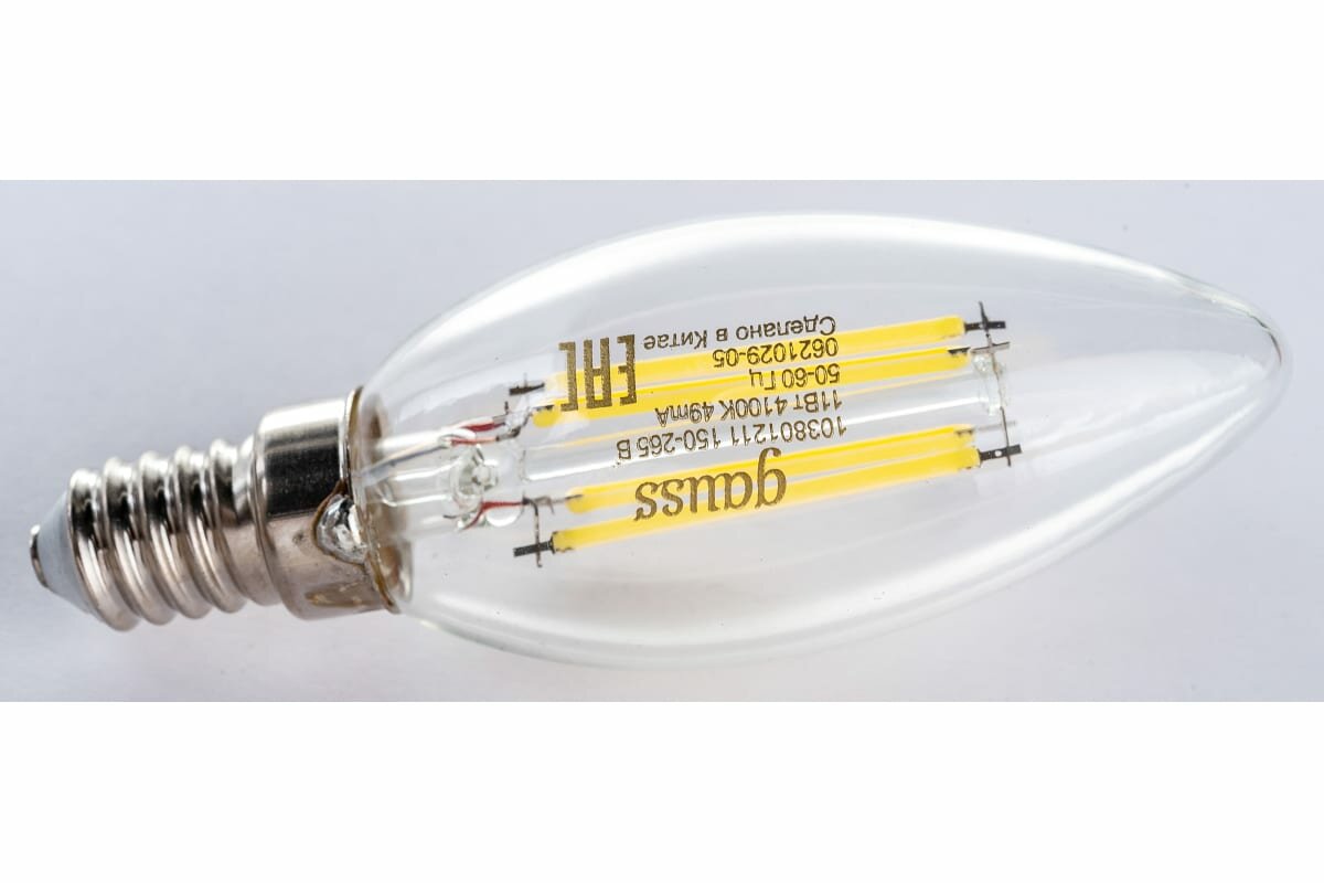 Лампа Gauss Filament Свеча 11W 830lm 4100К Е14 LED 103801211 - фотография № 20