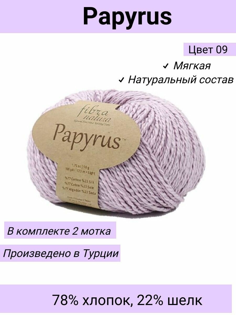 Пряжа Fibra Natura Papyrus цвет 229-09 Астра / 2 шт 50гр 120м 78% хлопок 22% шелк / Фибра Натура Папирус