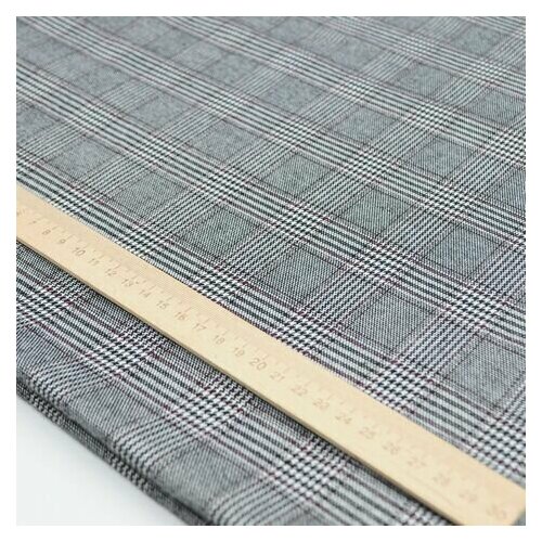 Ткань для рукоделия и шитья/Костюмная клетка серый/ без стретча/ на отрез 1*1,5 м