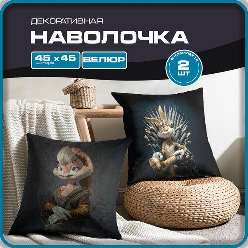 Наволочки декоративные 45х45 2 шт на подушку на молнии велюр