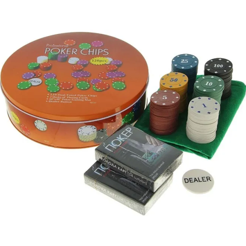 Набор для покера Sima Land (карты 2 колоды, фишки 120 шт.), с номиналом, 40 х 60 см