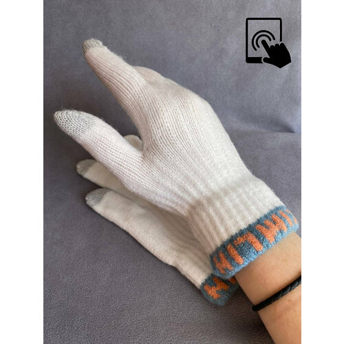 фото Перчатки kim lin, демисезон/зима, шерсть, сенсорные, вязаные, размер 18-20, белый