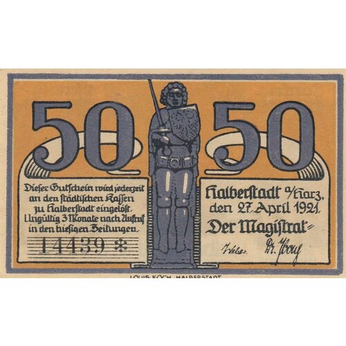 Германия (Веймарская Республика) Хальберштадт 50 пфеннигов 1921 г. (4)