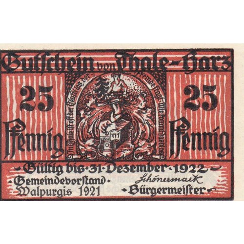 Германия (Веймарская Республика) Тале-ам-Гарц 25 пфеннигов 1921 г. (№2)