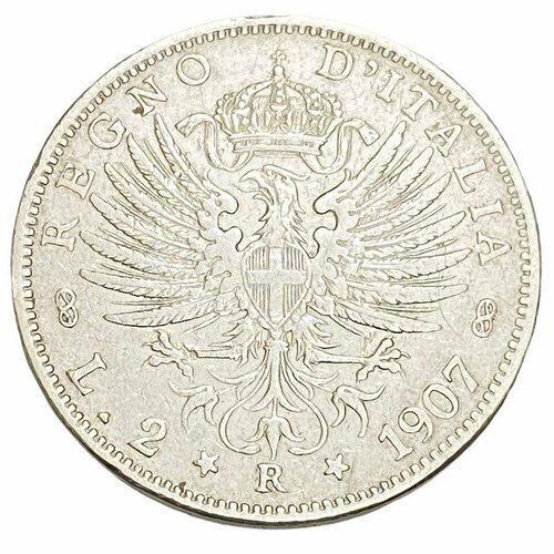 Италия 2 лиры 1907 г. клуб нумизмат монета 5 лир италии 1911 года серебро виктор эммануил iii