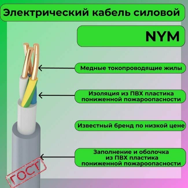 Провод электрический/кабель ГОСТ NYM 3х2,5 (N,PE) - 15 м. Конкорд - фотография № 2