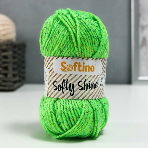 фото Пряжа 70% акрил, 30% шёлк "softy shine" 50 гр 85 м цвет 20 трава softino