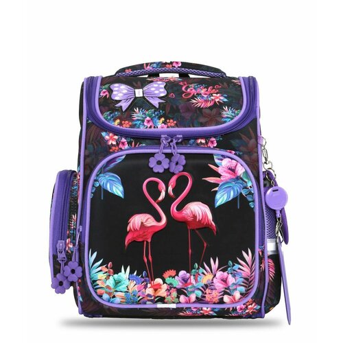 Рюкзак школьный для девочки 1 класс ортопедический 3в1 ранец для первоклассника девочки каркас с спинкой 2 ножки на дне. Фламинго