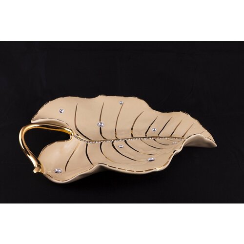 Листок кремовый с золотом 30*23*6,5h см с кристаллами