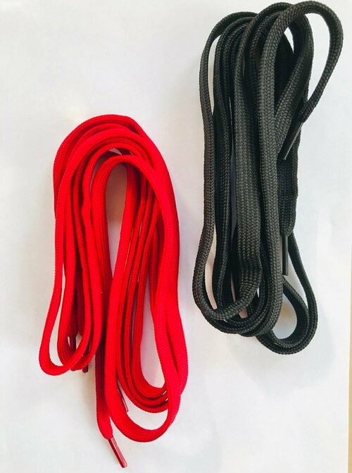 Шнурки плоские 2 комплекта 10 мм длина 130 см цв. красный/черный уп. 4 шт.