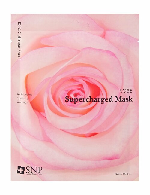 SNP Rose Supercharged Mask Маска тканевая для лица восстанавливающая с розовой водой, 25 мл