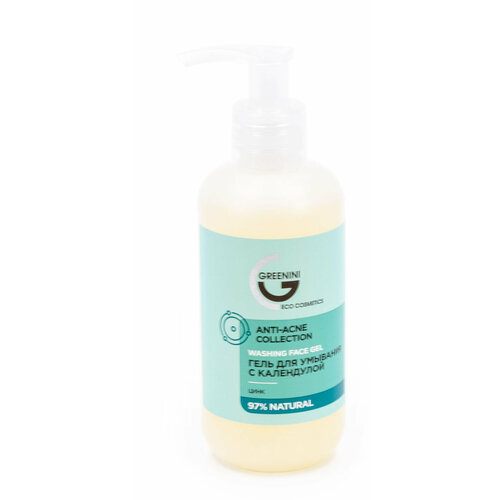 фото Greenini / гринини гель для умывания лица anti-acne collection для всех типов кожи с календулой, флакон 200мл / уходовая косметика