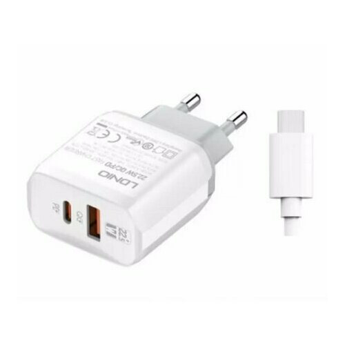 Сетевое зарядное устройство LDNIO A2421C, 1USB QC3.0, 1PD + кабель USB - Type-C (white)