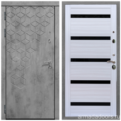 Входная дверь Армада Квадро МДФ панель 16 мм Бетон тёмный; МДФ 16 мм СБ-14 Сандал белый Стекло чёрное входная металлическая дверь рекс 13 сб 18 бетон тёмный венге стекло черное