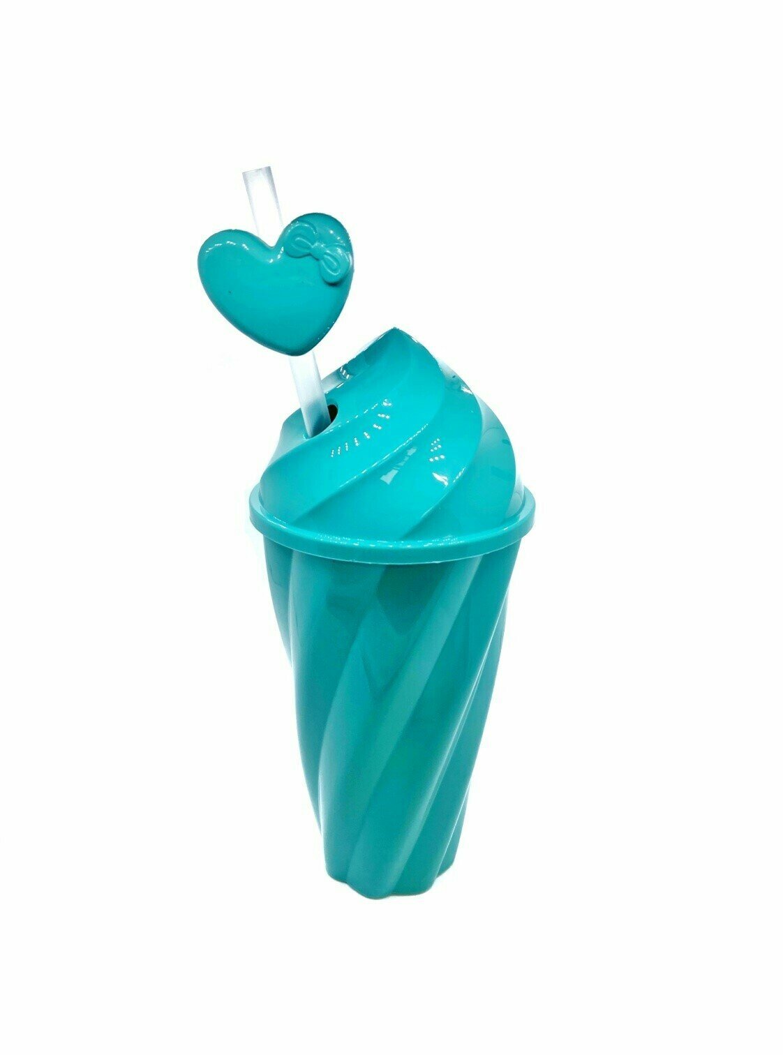 фото Стакан пластиковый / Стакан с крышкой и трубочкой 400 мл. "Мороженое", зеленый / Стакан детский