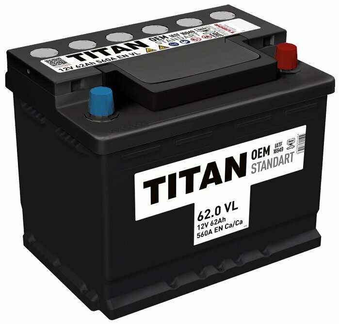 Аккумулятор автомобильный TITAN STANDART 62 А/ч 550 A обр. пол. Евро авто (242x175x190)