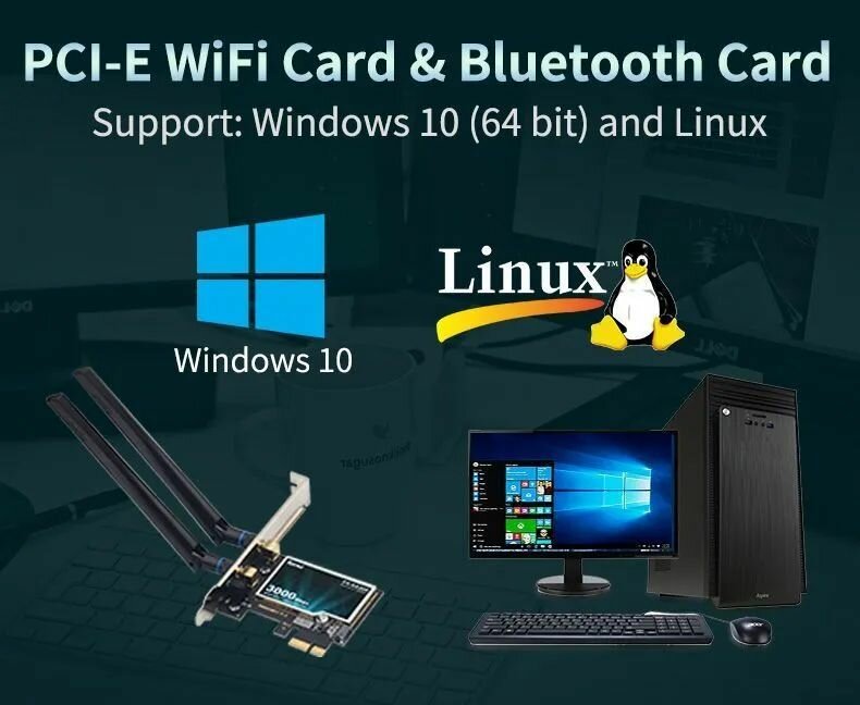 Wi-Fi Сетевая карта для ПК Fenvi Dual Band 3000 Мбит 2.4,5 ГГц с WiFi6 AX200 PCIe беспроводной Wi-Fi адаптер — фото 5